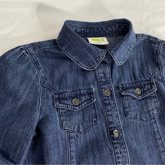 Crazy 8 Girl’s Ling Sleeve Pleated Shoulder Denim Jean Shirt - Picture 2 of 5